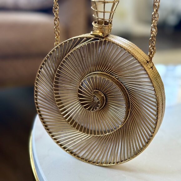 Gold Spiral Clutch | Black Evening Bag with Chain Strap - Picture 2 of 8